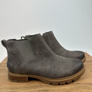 New Sorel Womens Emelie III Quarry/Grill Chelsea Waterproof Ankle Boots Size 5.5